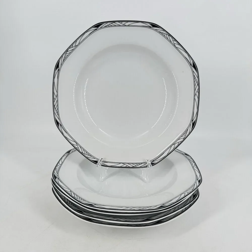 Studio Nova Synthesis Y0031 Soup Bowls Set of 5 White Black Rim 9” Octagonal